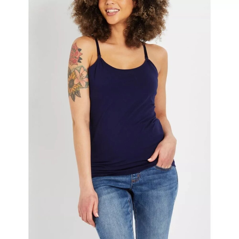 Motherhood Maternity Women's XL Navy Blue Clip Down Nursing Cami Tank Top NWT